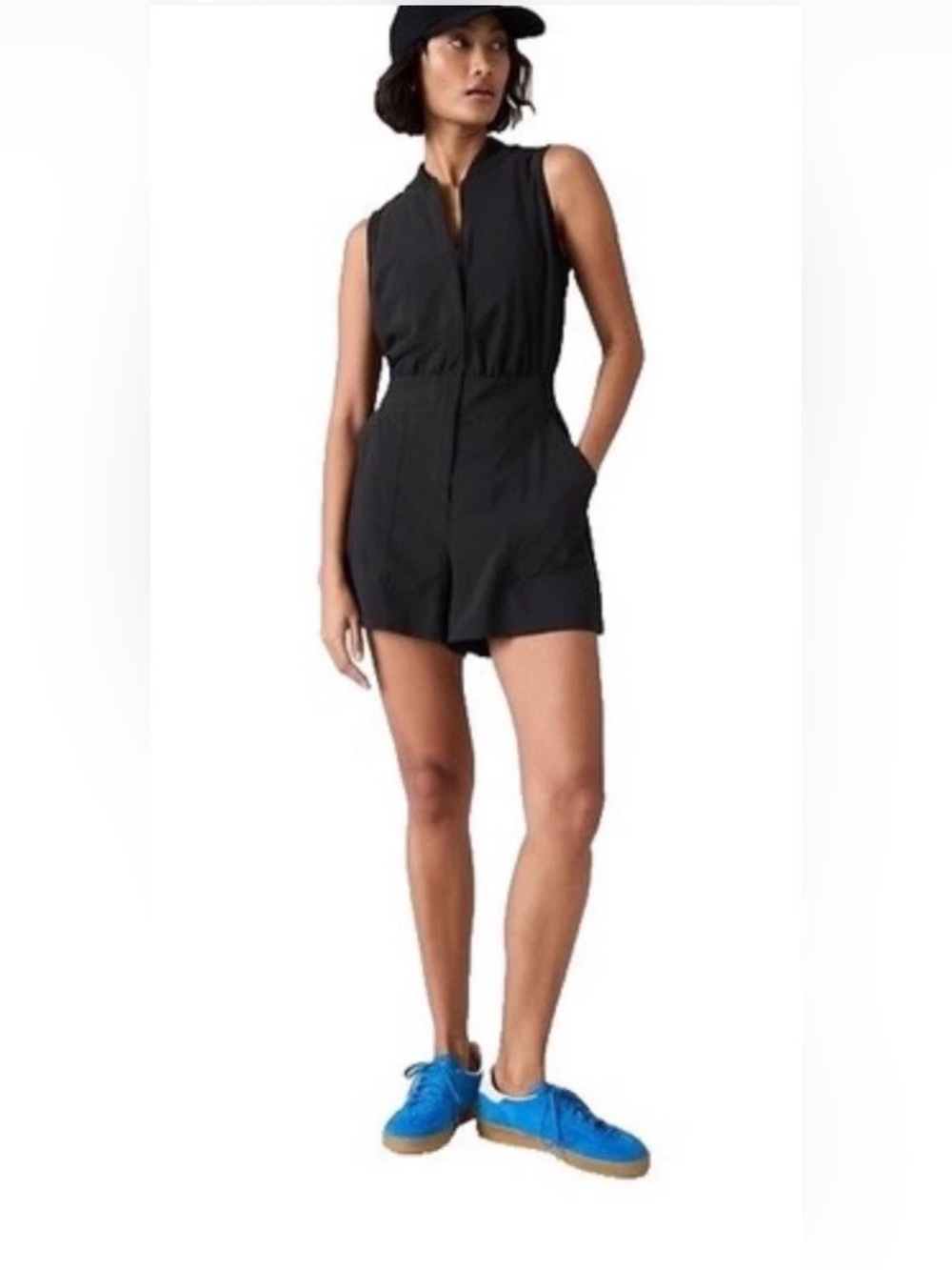 Athleta Womens Brooklyn Sleeveless Full Zip Black Utility Shorts Romper Size 4
